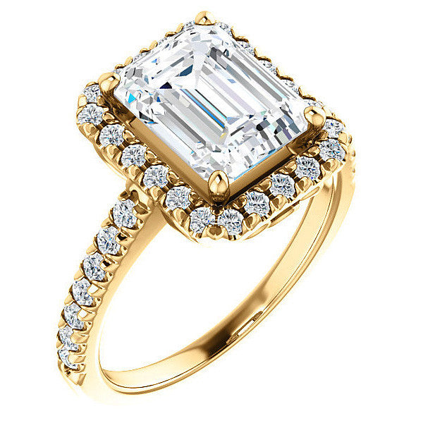 Emerald / Radiant Moissanite Engagement Ring with Halo