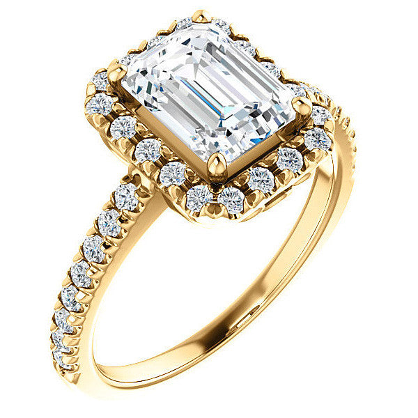 Emerald / Radiant Moissanite Engagement Ring with Halo