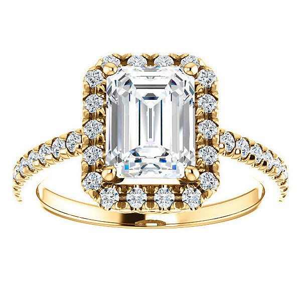 Emerald / Radiant Moissanite Engagement Ring with Halo