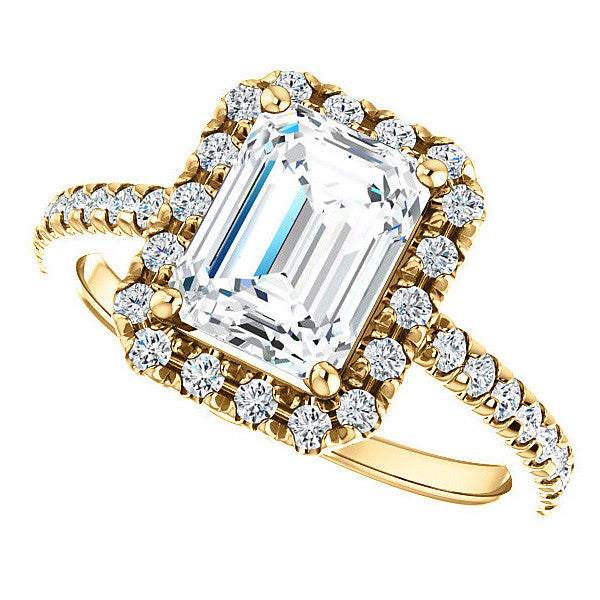 Emerald / Radiant Moissanite Engagement Ring with Halo