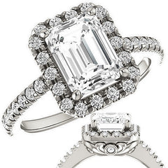 Emerald / Radiant Moissanite Engagement Ring with Halo