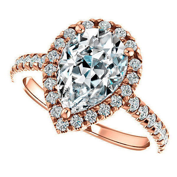 Pear Moissanite Engagement Ring with Halo