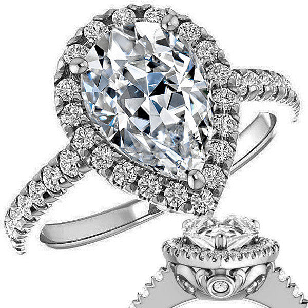 Pear Moissanite Engagement Ring with Halo