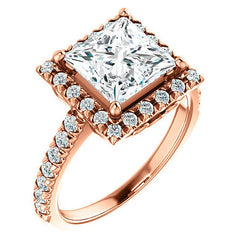 Princess Moissanite Engagement Ring with Halo
