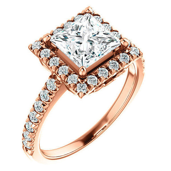 Princess Moissanite Engagement Ring with Halo