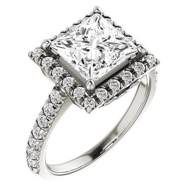 Princess Moissanite Engagement Ring with Halo