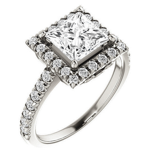 Princess Moissanite Engagement Ring with Halo