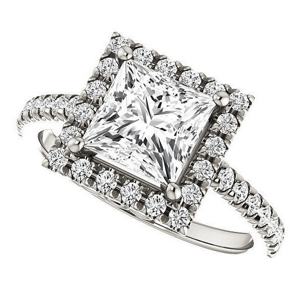 Princess Moissanite Engagement Ring with Halo