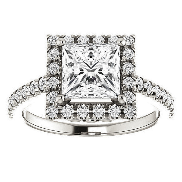 Princess Moissanite Engagement Ring with Halo