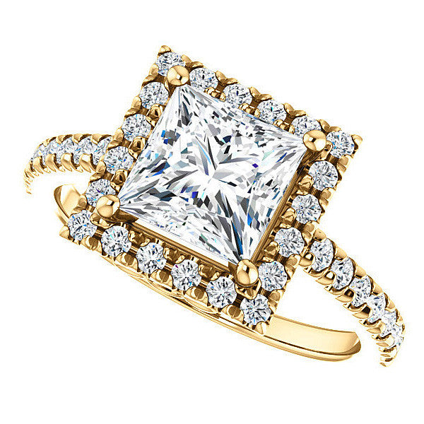 Princess Moissanite Engagement Ring with Halo