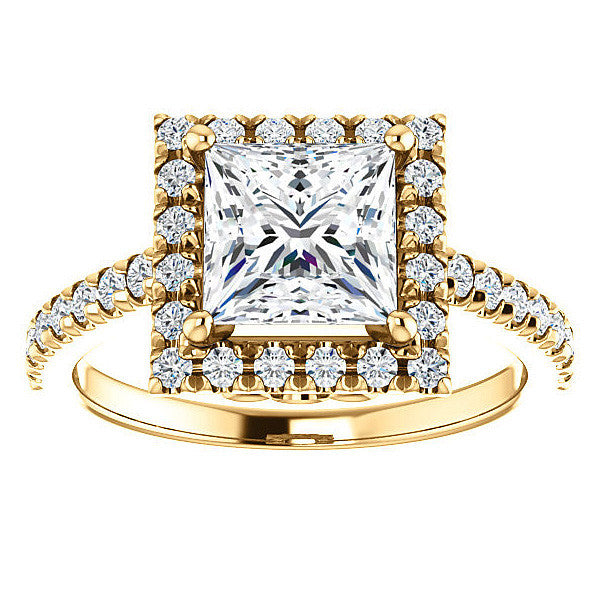 Princess Moissanite Engagement Ring with Halo