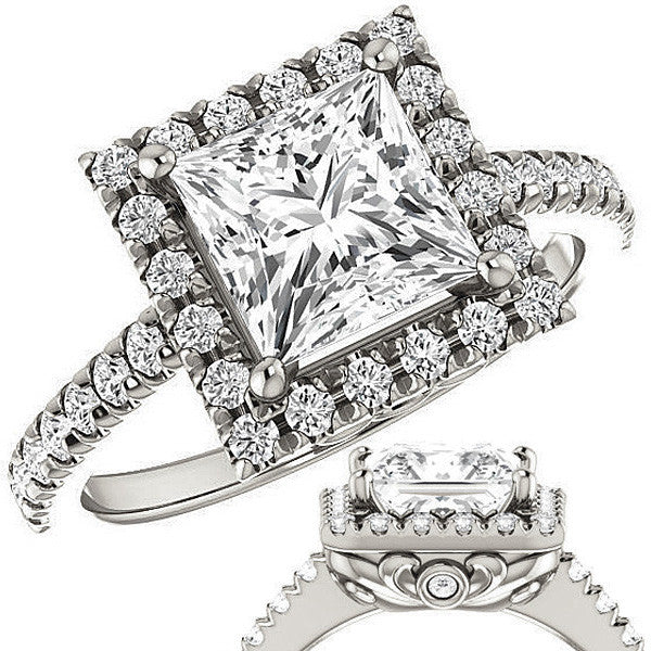 Princess Moissanite Engagement Ring with Halo