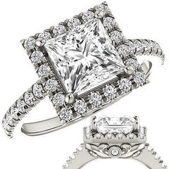 Princess Moissanite Engagement Ring with Halo