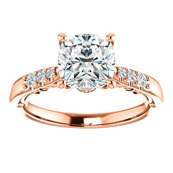 Cushion Moissanite Cathedral Engagement Ring
