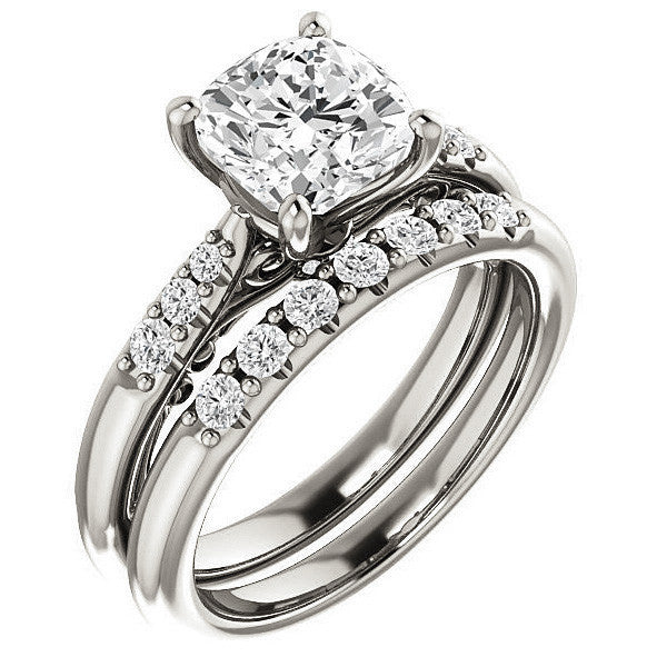 Cushion Moissanite Cathedral Engagement Ring