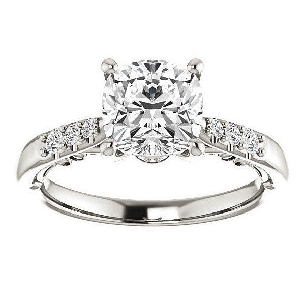 Cushion Moissanite Cathedral Engagement Ring