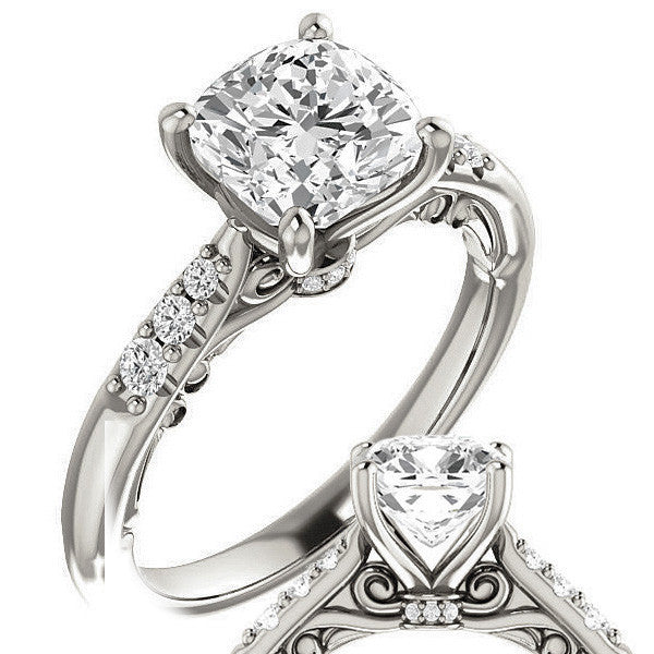 Cushion Moissanite Cathedral Engagement Ring
