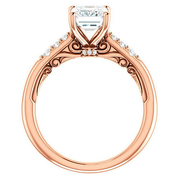 Emerald / Radiant Moissanite Cathedral Engagement Ring