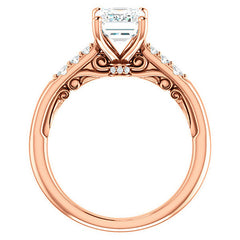 Emerald / Radiant Moissanite Cathedral Engagement Ring