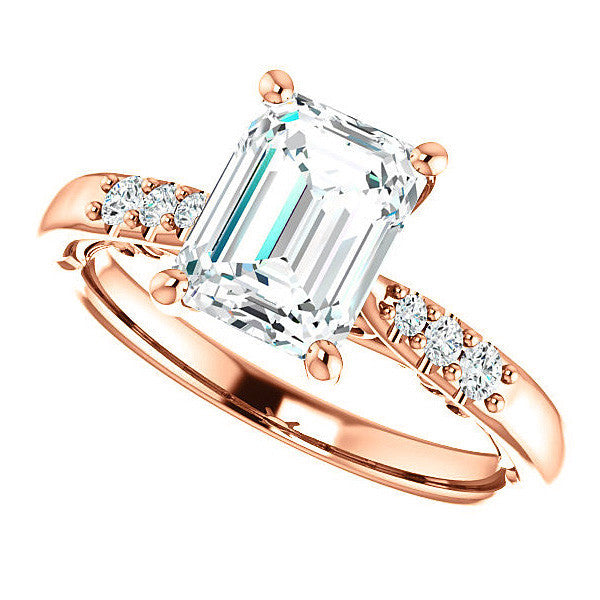 Emerald / Radiant Moissanite Cathedral Engagement Ring