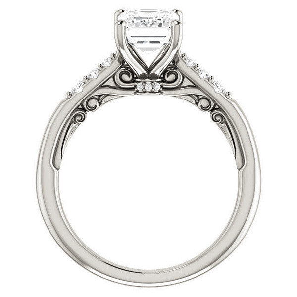 Emerald / Radiant Moissanite Cathedral Engagement Ring