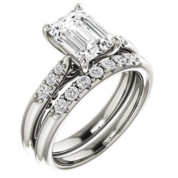 Emerald / Radiant Moissanite Cathedral Engagement Ring
