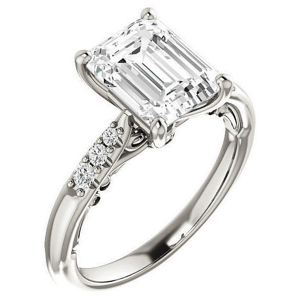 Emerald / Radiant Moissanite Cathedral Engagement Ring