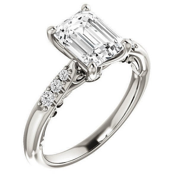 Emerald / Radiant Moissanite Cathedral Engagement Ring