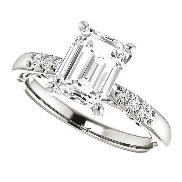 Emerald / Radiant Moissanite Cathedral Engagement Ring