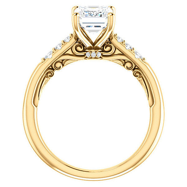 Emerald / Radiant Moissanite Cathedral Engagement Ring