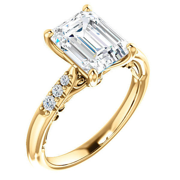 Emerald / Radiant Moissanite Cathedral Engagement Ring