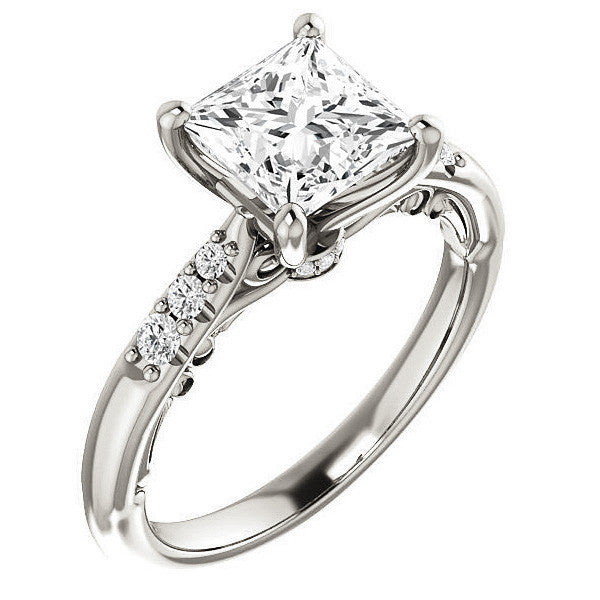 Princess Moissanite Cathedral Engagement Ring