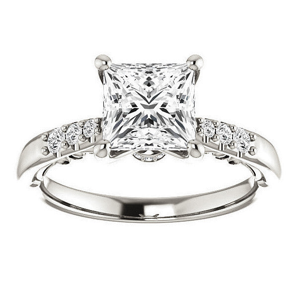 Princess Moissanite Cathedral Engagement Ring