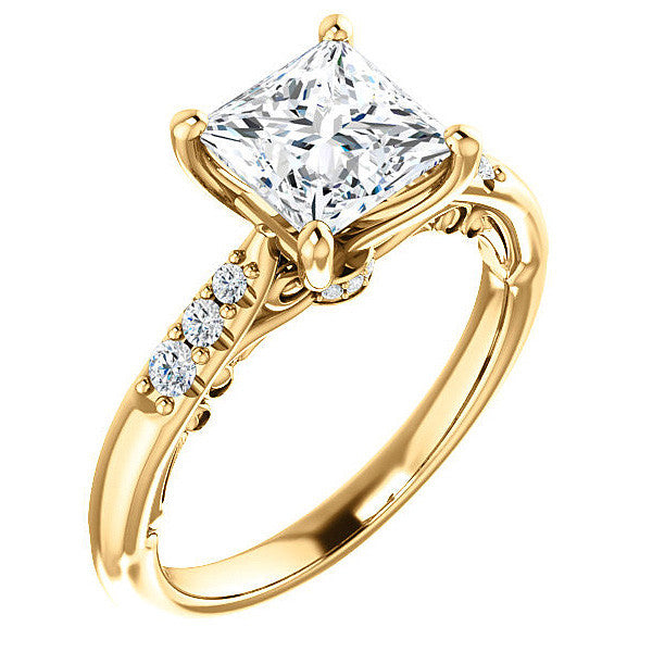Princess Moissanite Cathedral Engagement Ring
