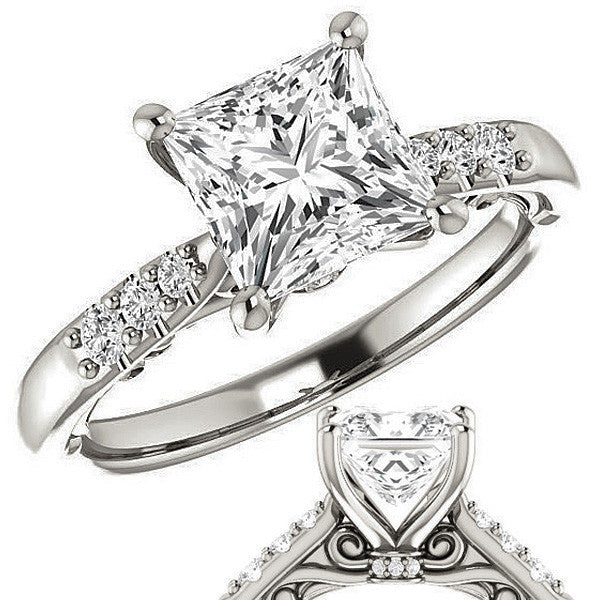 Princess Moissanite Cathedral Engagement Ring