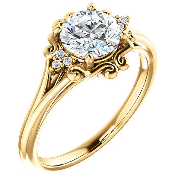 Round Moissanite Split Shank Engagement Ring