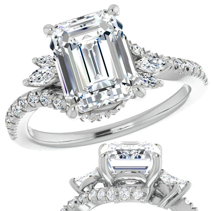 Emerald / Radiant Cut Moissanite Engagement Ring