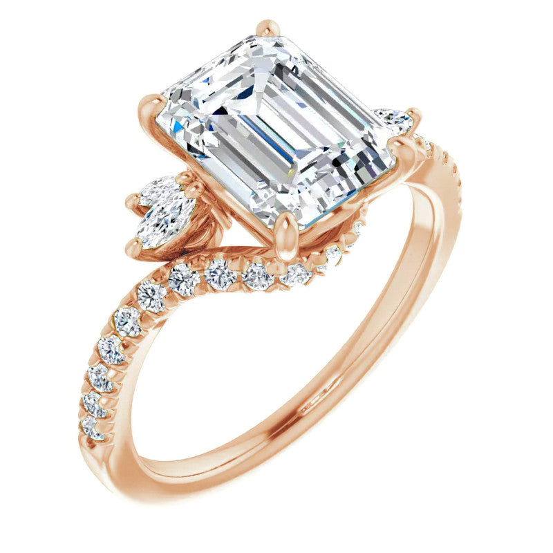Emerald / Radiant Cut Moissanite Engagement Ring