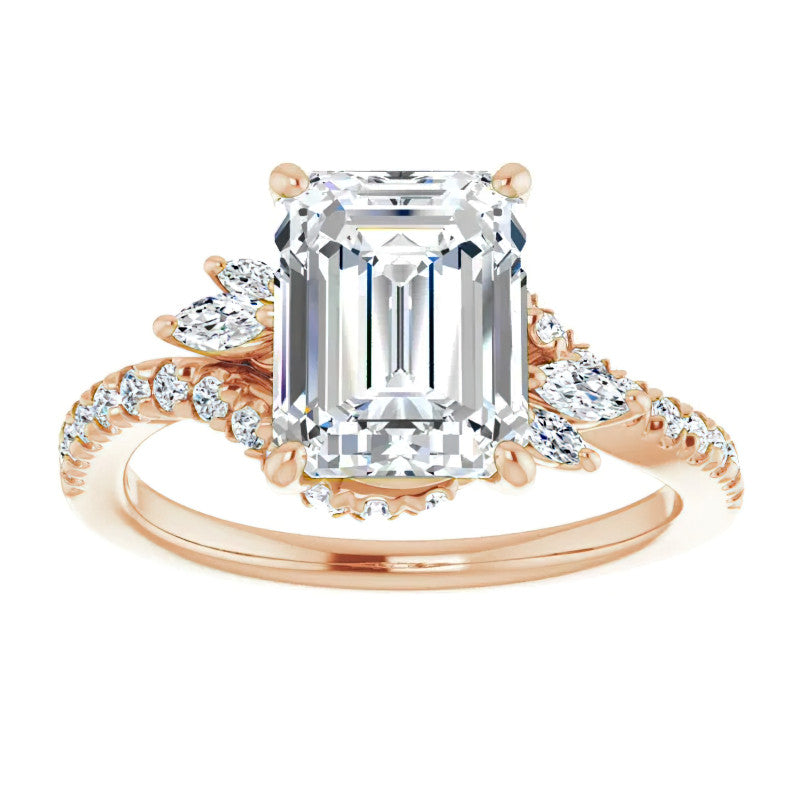 Emerald / Radiant Cut Moissanite Engagement Ring