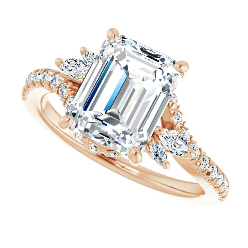 Emerald / Radiant Cut Moissanite Engagement Ring