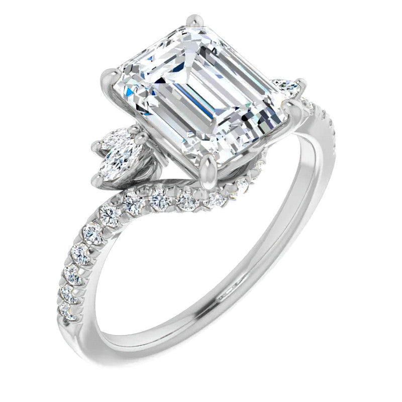 Emerald / Radiant Cut Moissanite Engagement Ring