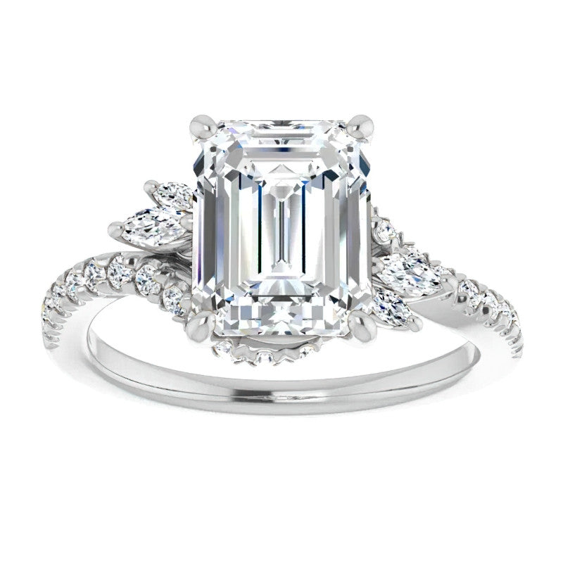 Emerald / Radiant Cut Moissanite Engagement Ring
