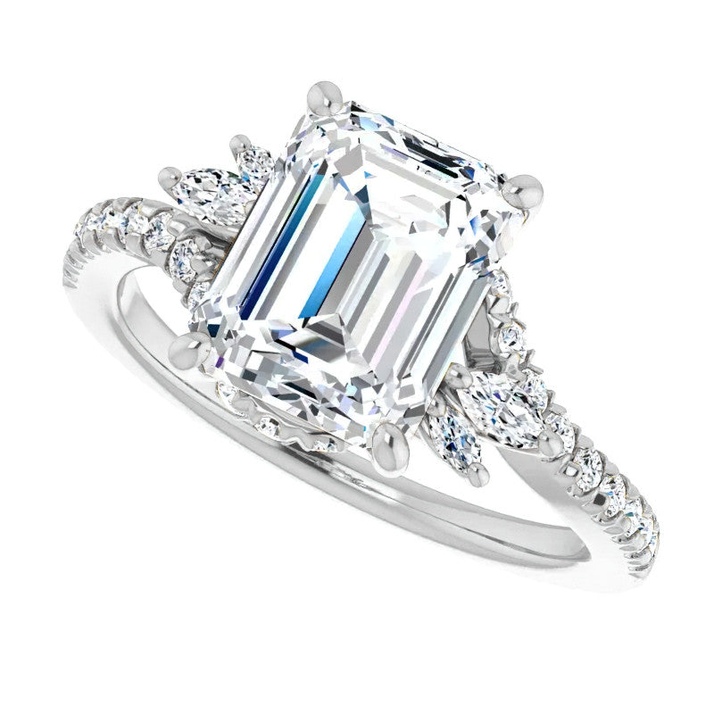 Emerald / Radiant Cut Moissanite Engagement Ring