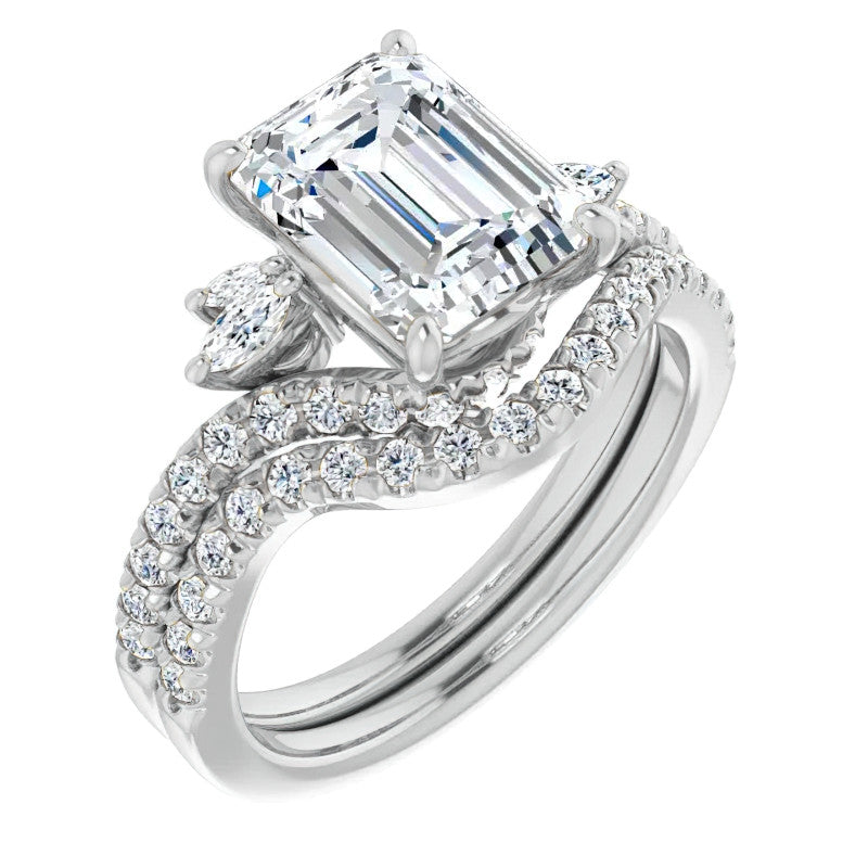 Emerald / Radiant Cut Moissanite Engagement Ring