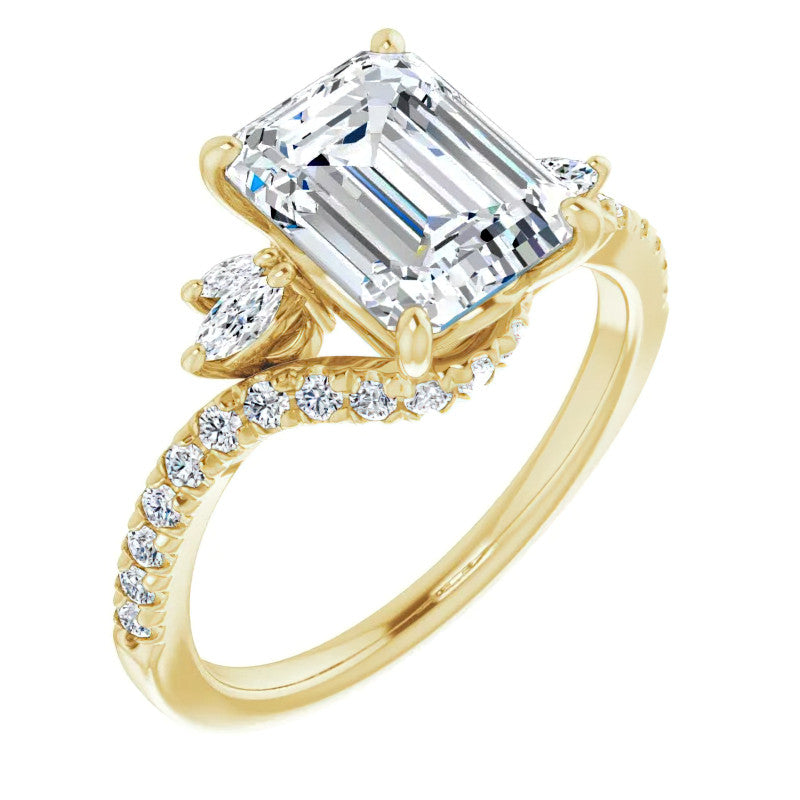 Emerald / Radiant Cut Moissanite Engagement Ring