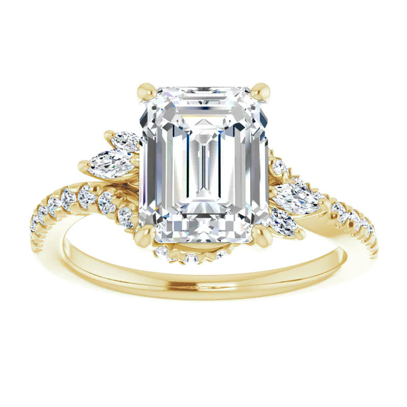 Emerald / Radiant Cut Moissanite Engagement Ring