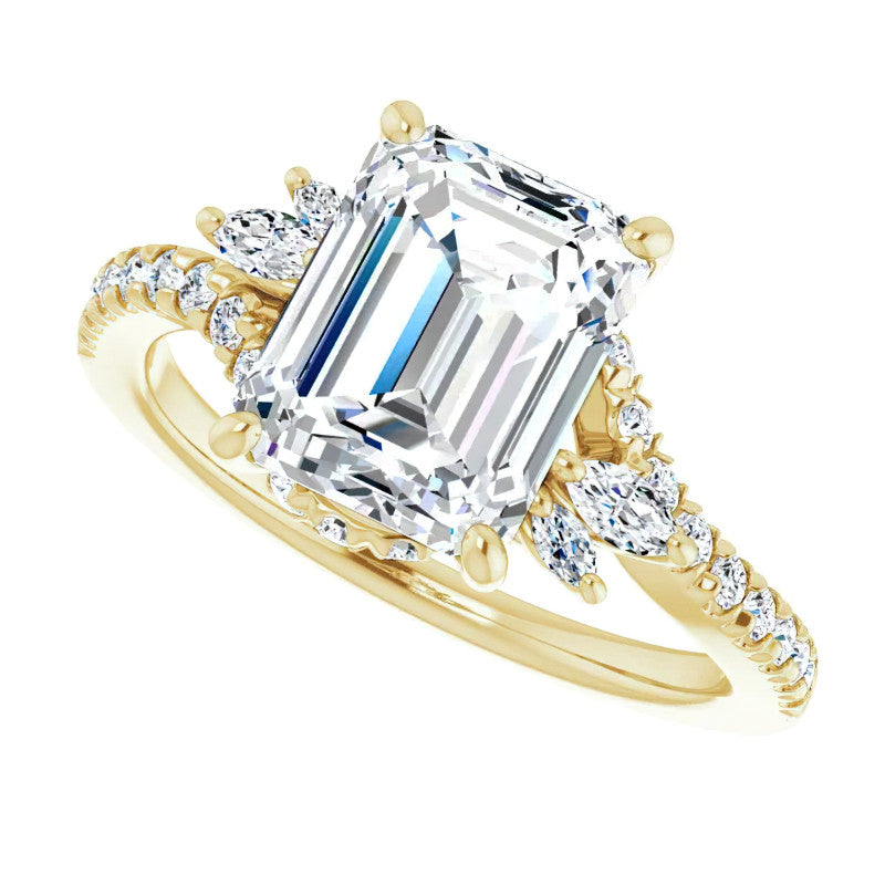 Emerald / Radiant Cut Moissanite Engagement Ring