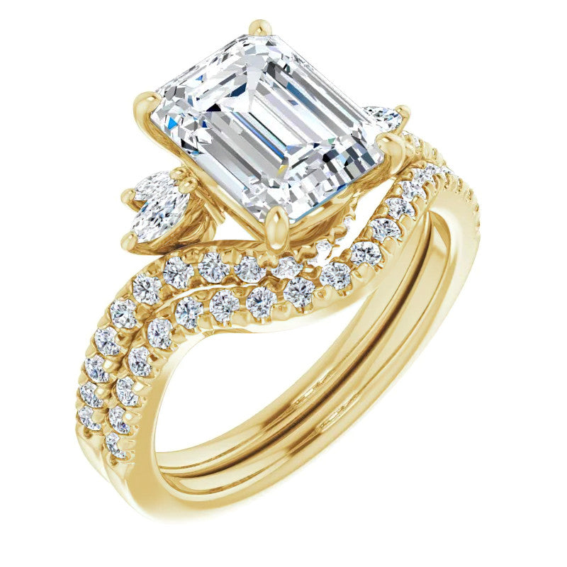 Emerald / Radiant Cut Moissanite Engagement Ring