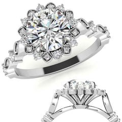 Round Moissanite Cathedral Engagement Ring with Halo