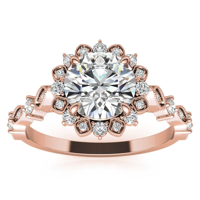 Round Moissanite Cathedral Engagement Ring with Halo